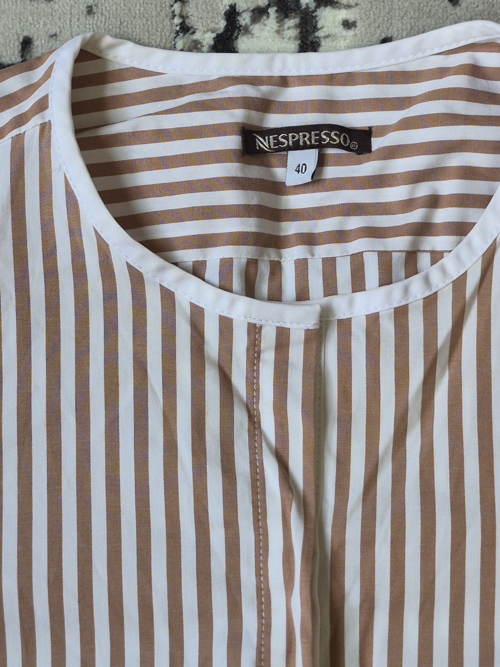 Nespresso White & Brown Vertical Stripe Long-Sleeve Shirt 40 New - Picture 2 of 11